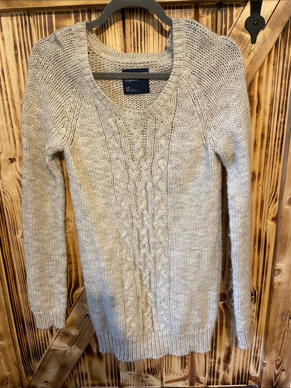 American Eagle Outfitters Beige Cable Scoop Neck Sweater